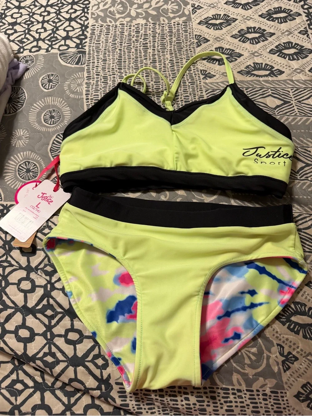 Justice Girls Neon Tie-Dye Two-Piece Bikini - Pink, Blue, Yellow